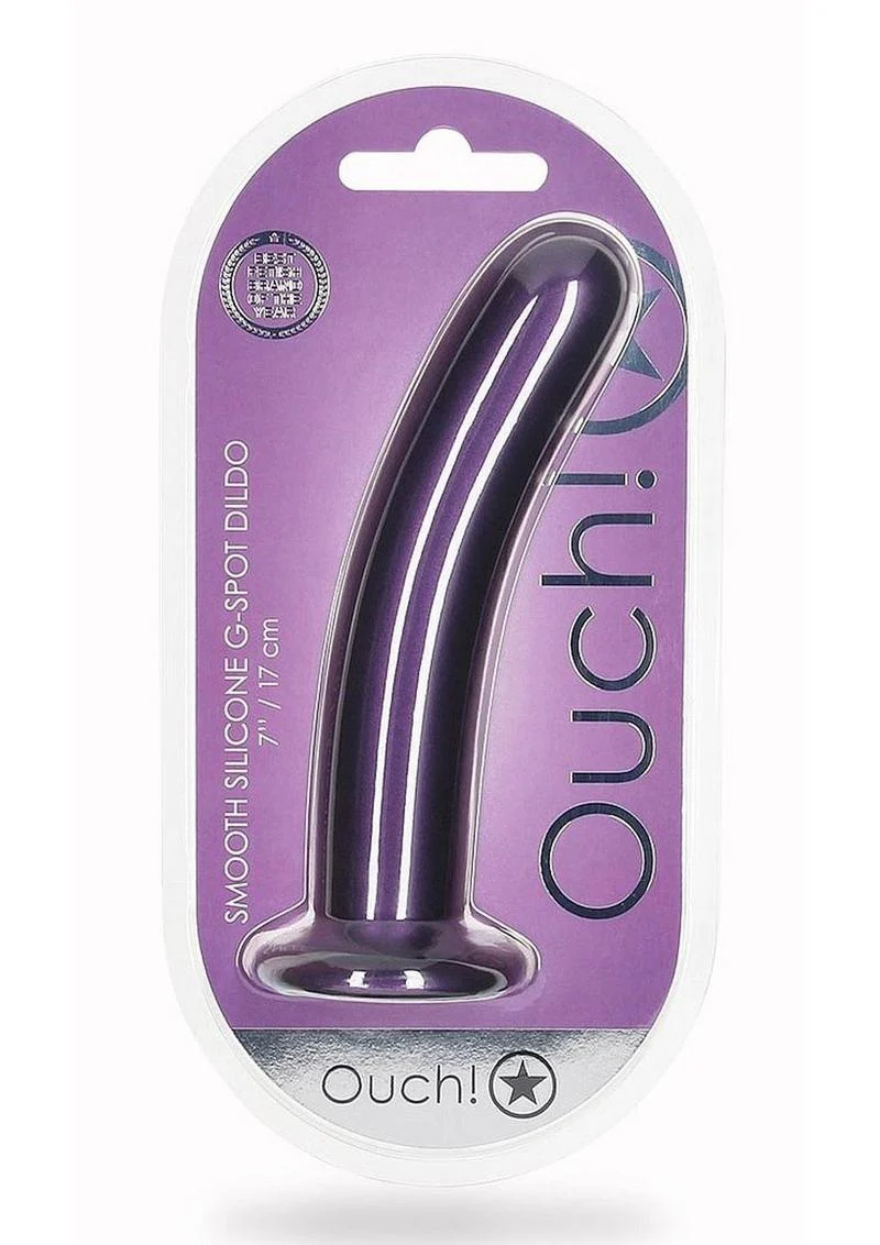 Ouch! Smooth G-Spot Silicone Dildo 7in - Metallic - Image 8