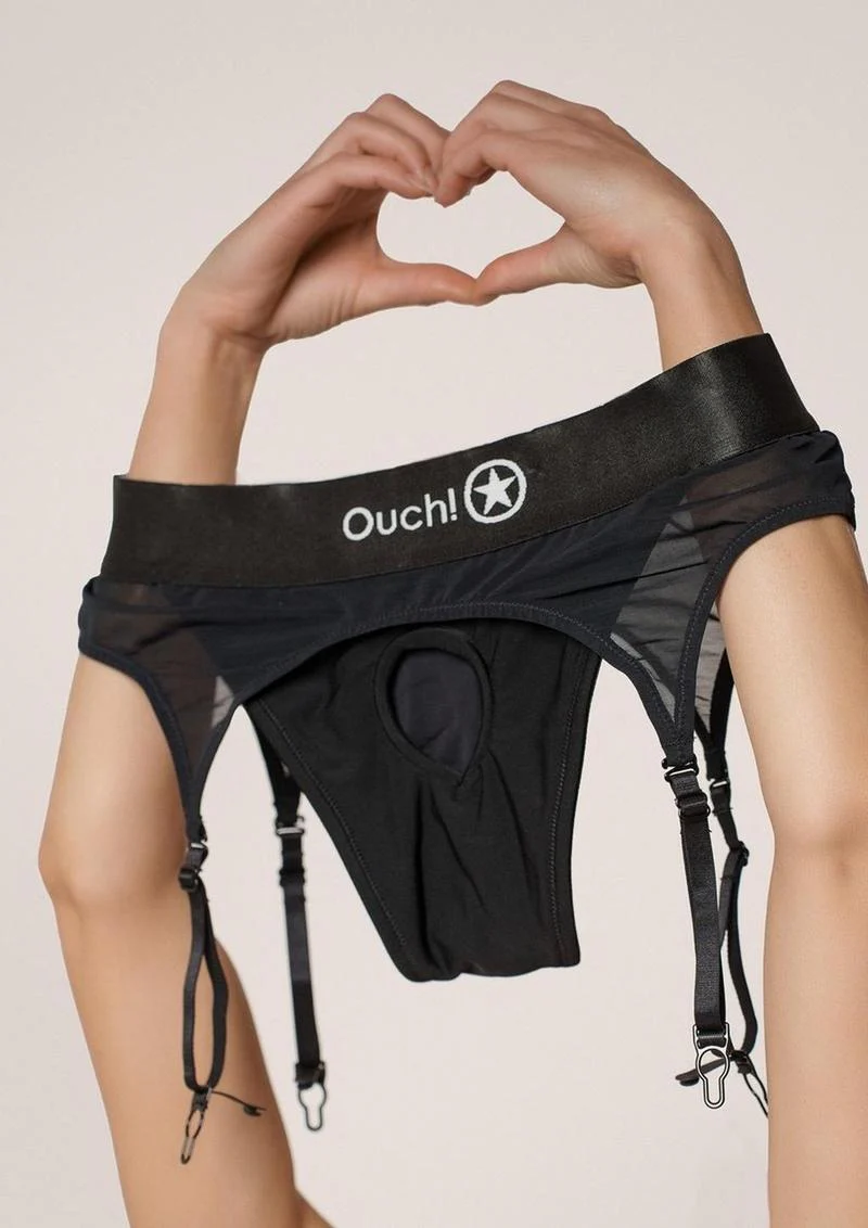 Ouch! Vibrating Strap-On Thong with Adjustable Garters Rechargeable - Image 3