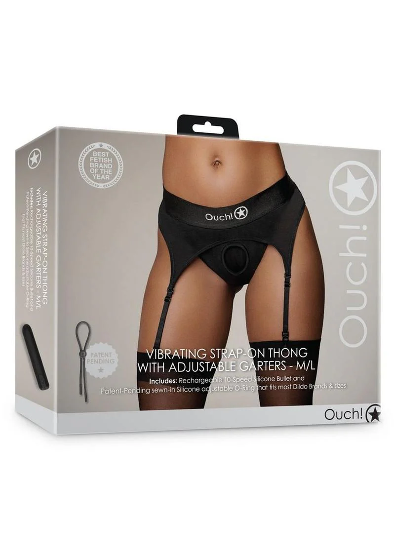 Ouch! Vibrating Strap-On Thong with Adjustable Garters Rechargeable - Image 7