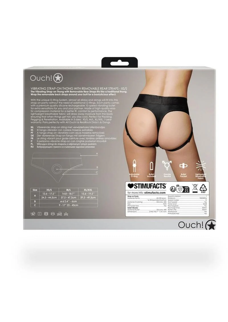 Ouch! Vibrating Strap-On Thong with Removable Butt Straps Rechargeable - Image 3