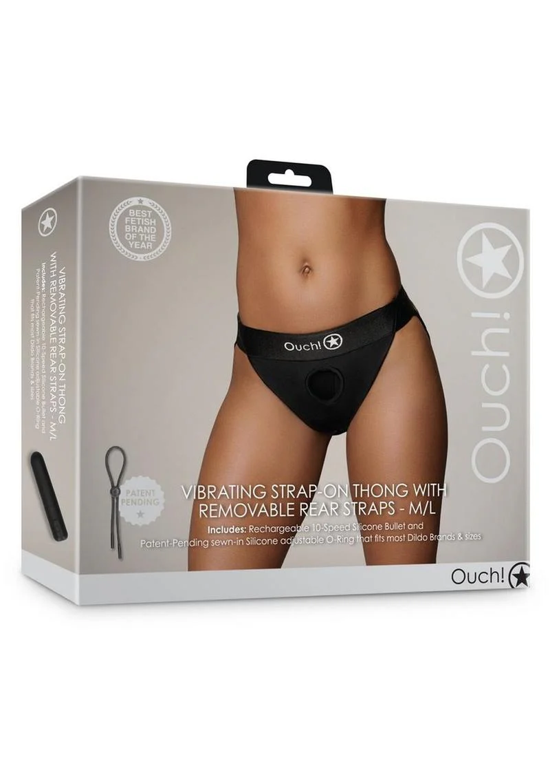 Ouch! Vibrating Strap-On Thong with Removable Butt Straps Rechargeable - Image 7