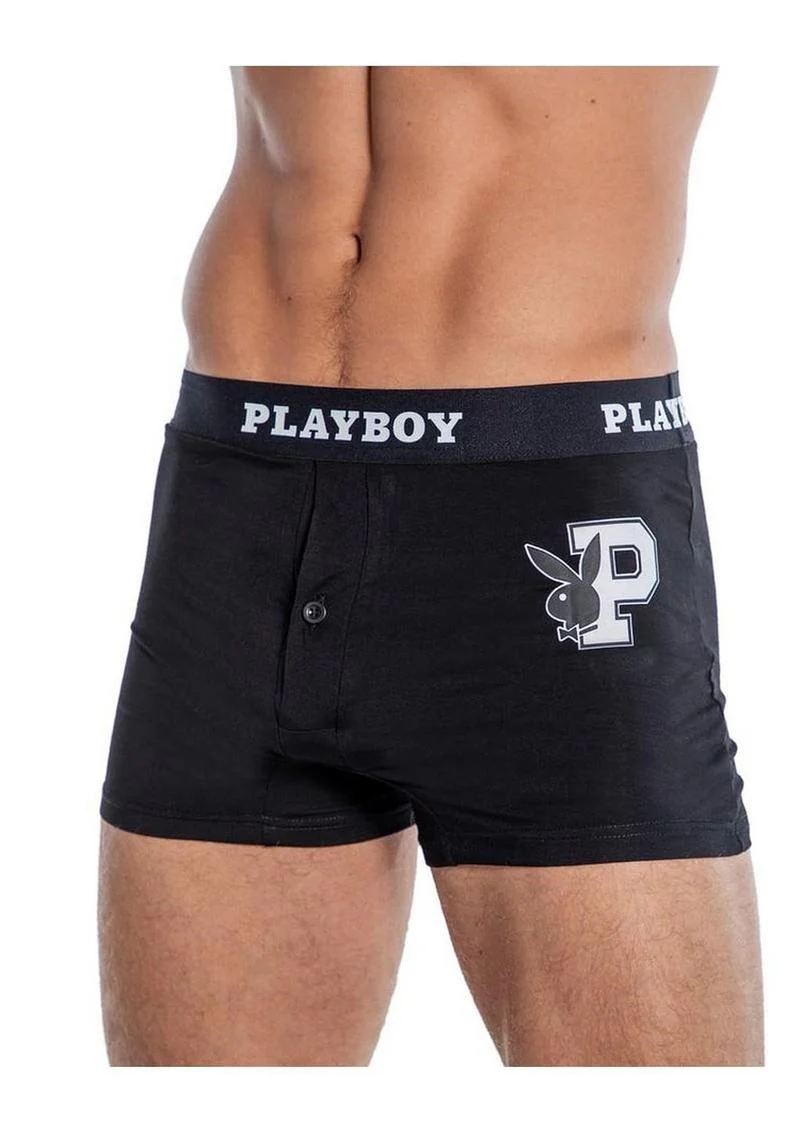Playboy Mens Varsity Boxer Briefs - Black/White - 1xlarge - Image 2
