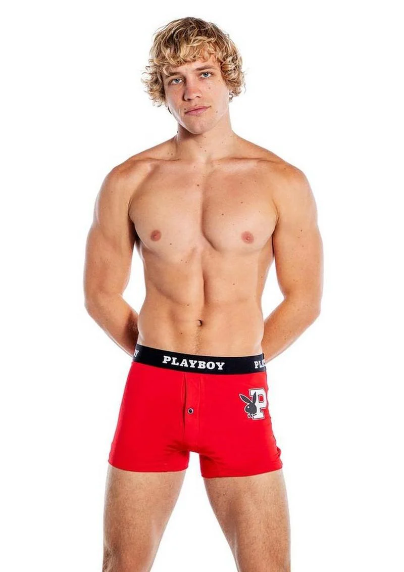 Playboy Mens Varsity Boxer Briefs - Red/White - 1xlarge