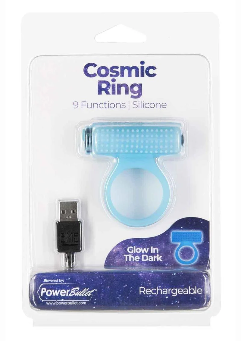 Powerbullet Cosmic Ring Rechargeable Silicone Vibrating Cock Ring - Glow In - Image 3