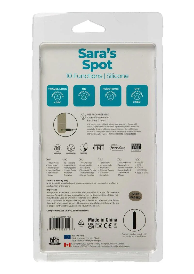 Powerbullet Sara's Spot 10 Function Rechargeable Silicone Vibrating Bullet - Image 10
