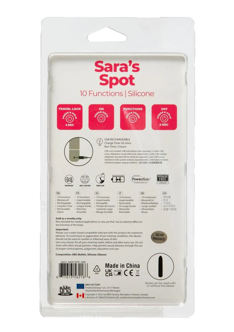 Powerbullet Sara's Spot 10 Function Rechargeable Silicone Vibrating Bullet - Image 4