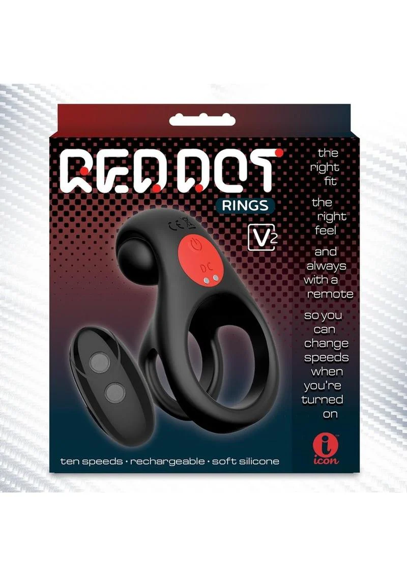 Red Dot Silicone Rechargeable Vibrating Cock Ring with Controller V2 - Image 3