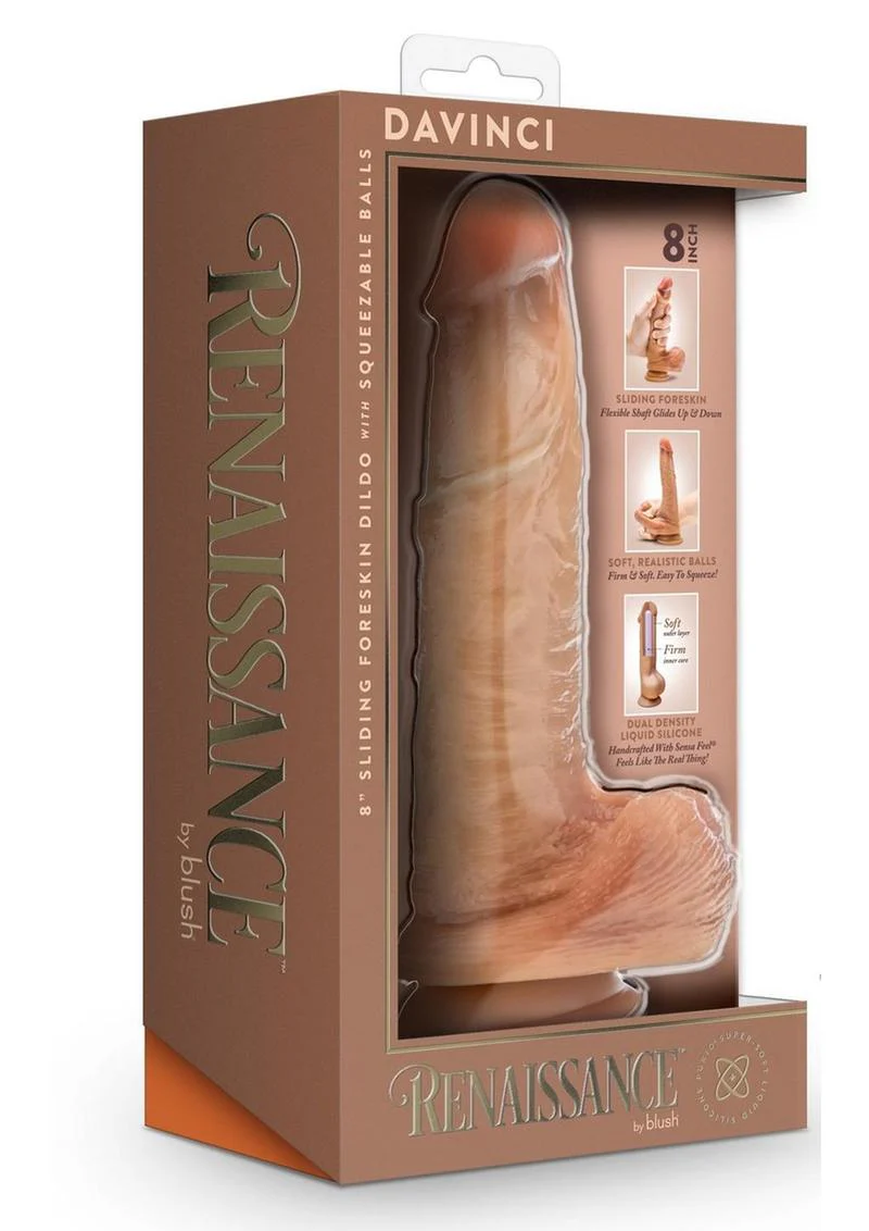Renaissance Davinci Silicone Sliding Foreskin Dildo with Squeezable Balls - Image 3