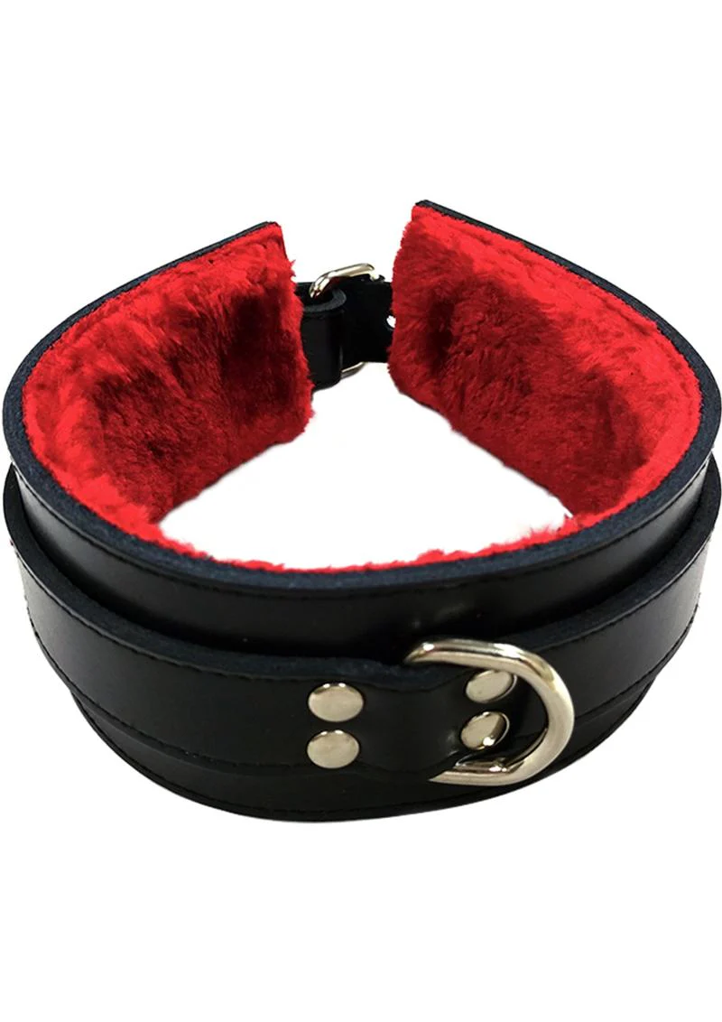 Rouge Leather Collar with Faux Fur Lining - Image 3