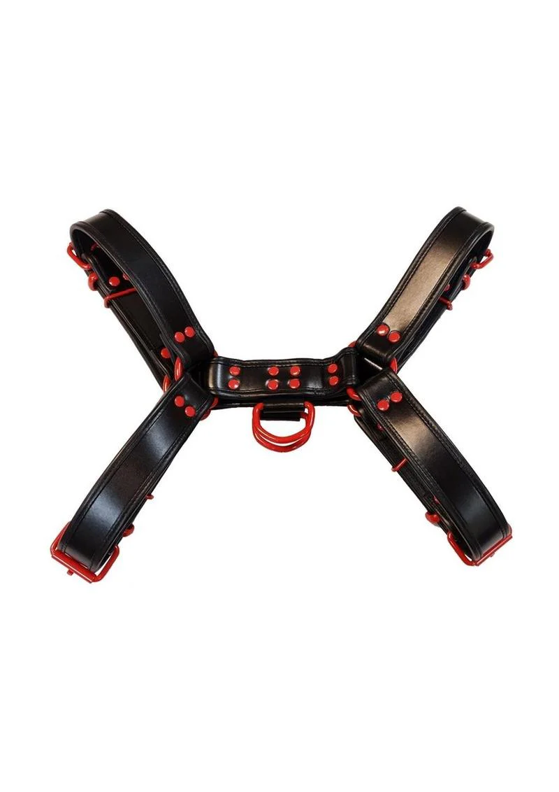 Rouge Leather Over The Head Harness Black with Red Accessories - Image 2