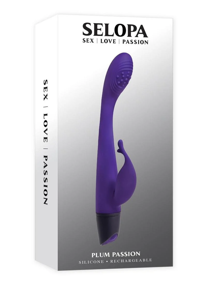 Selopa Plum Passion Rechargeable Silicone Vibrator with Clitoral Stimulator - Image 3