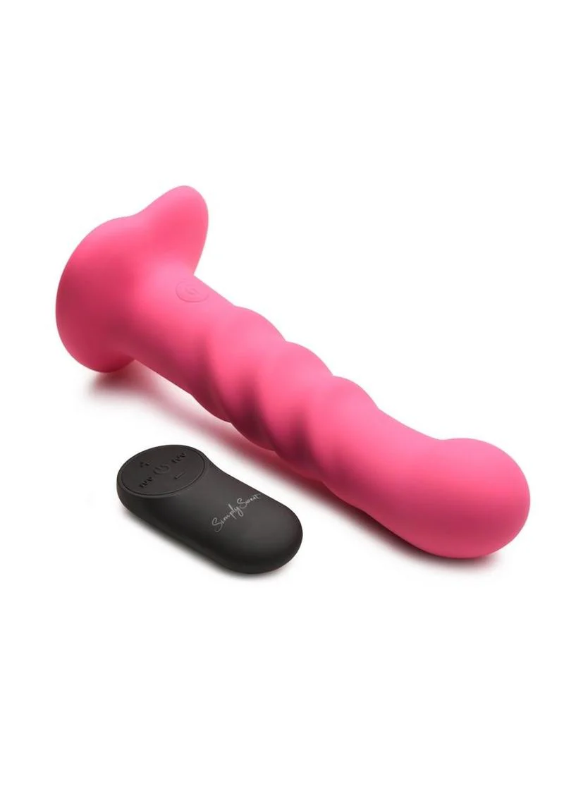 Simply Sweet 21x Vibrating Ribbed Rechargeable Silicone Dildo with Remote - Image 4
