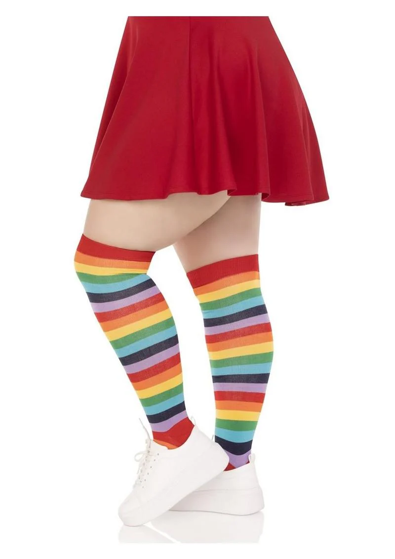 Spandex Acrylic Rainbow Striped Thigh Highs - 1x-2x - Image 2