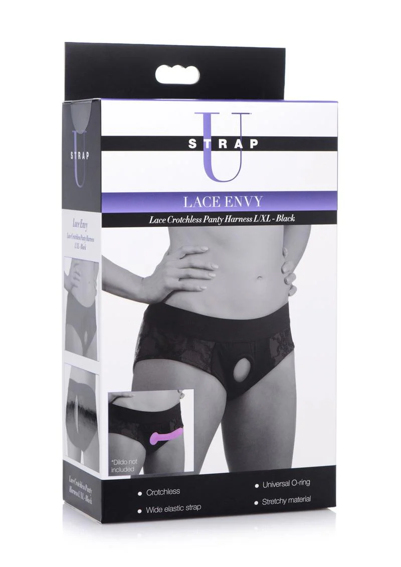 Strap U Lace Envy Black Crotchless Panty Harness - L/XL - Image 4