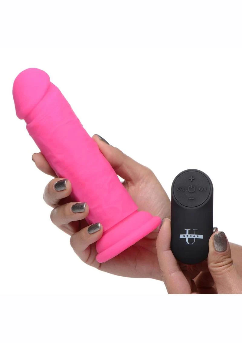 Strap U Power Player 28x Vibrating Silicone Rechargeable Dildo 6.5in with Remote Control - Image 4