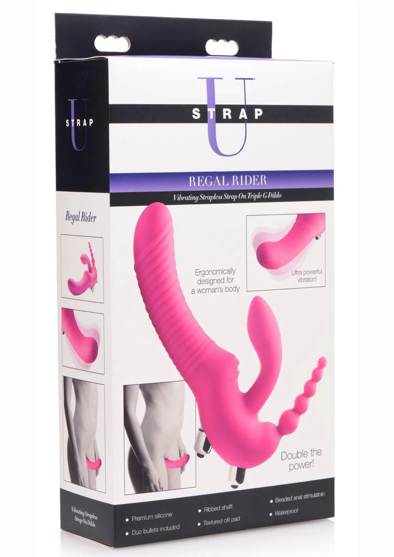Strap U Regal Rider Vibrating Silicone Strapless Strap-On Triple G 6in Dildo - Image 3