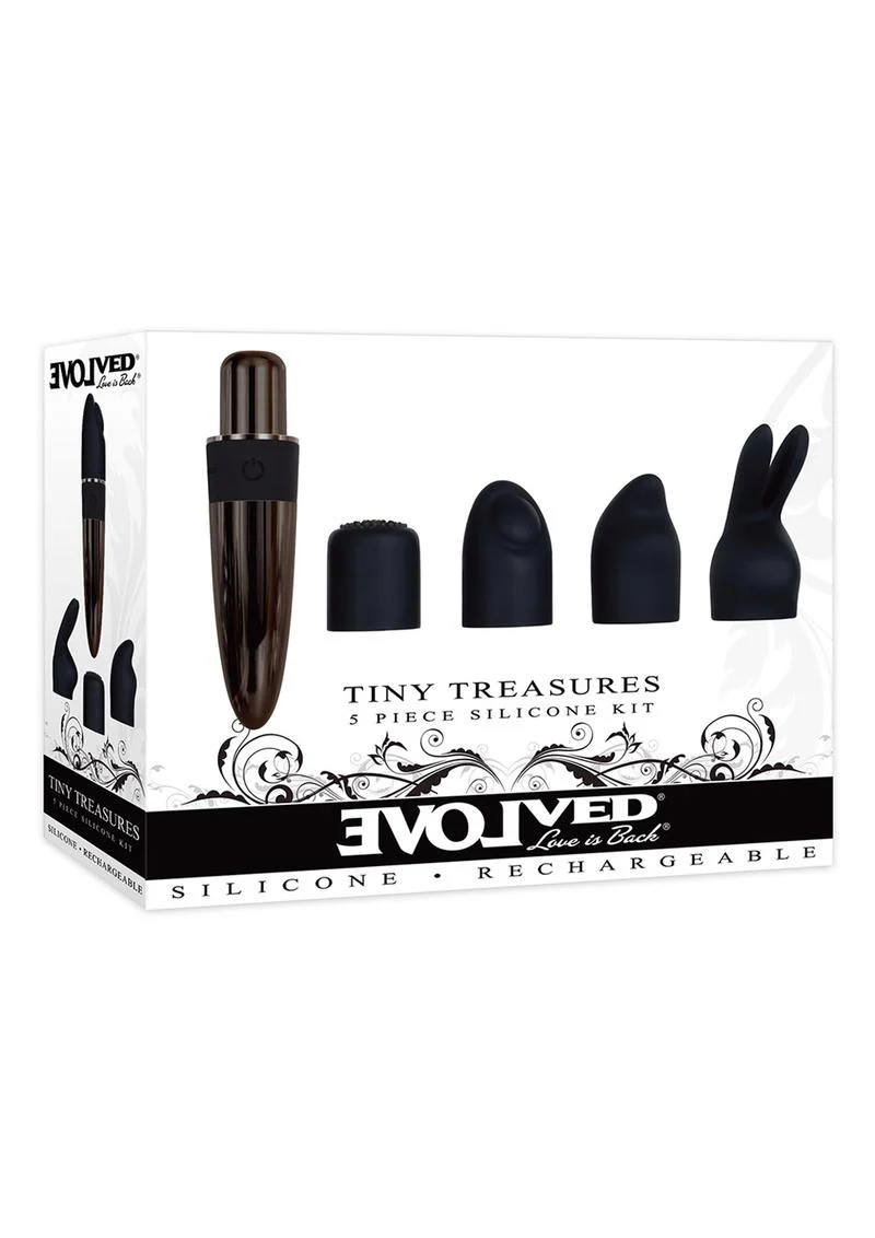 Tiny Treasures Silicone Rechargeable Vibrator with Multiple Attachments - Image 2