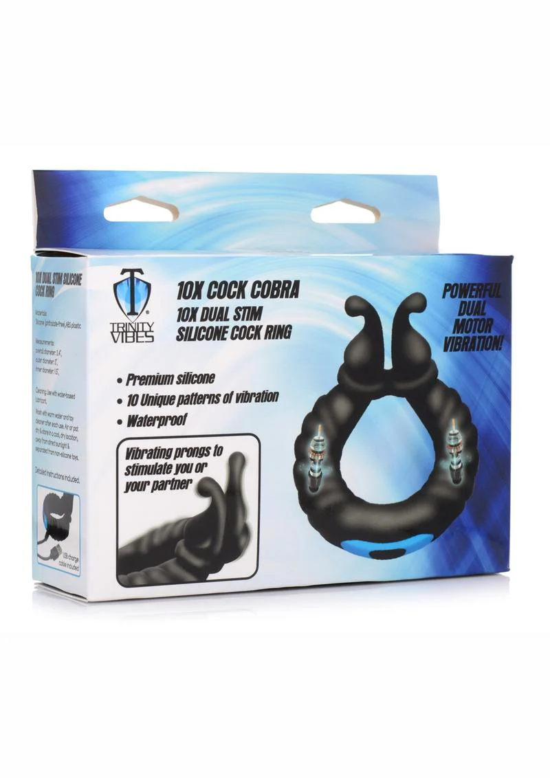 Trinity Men 10x Cock Cobra Dual Stimulating Rechargeable Silicone Cock Ring - Image 3