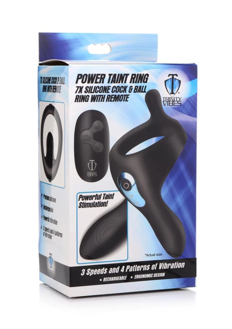 Trinity Men 7x Rechargeable Silicone Cock Ring with Taint Stimulator and Remote Control - Image 4