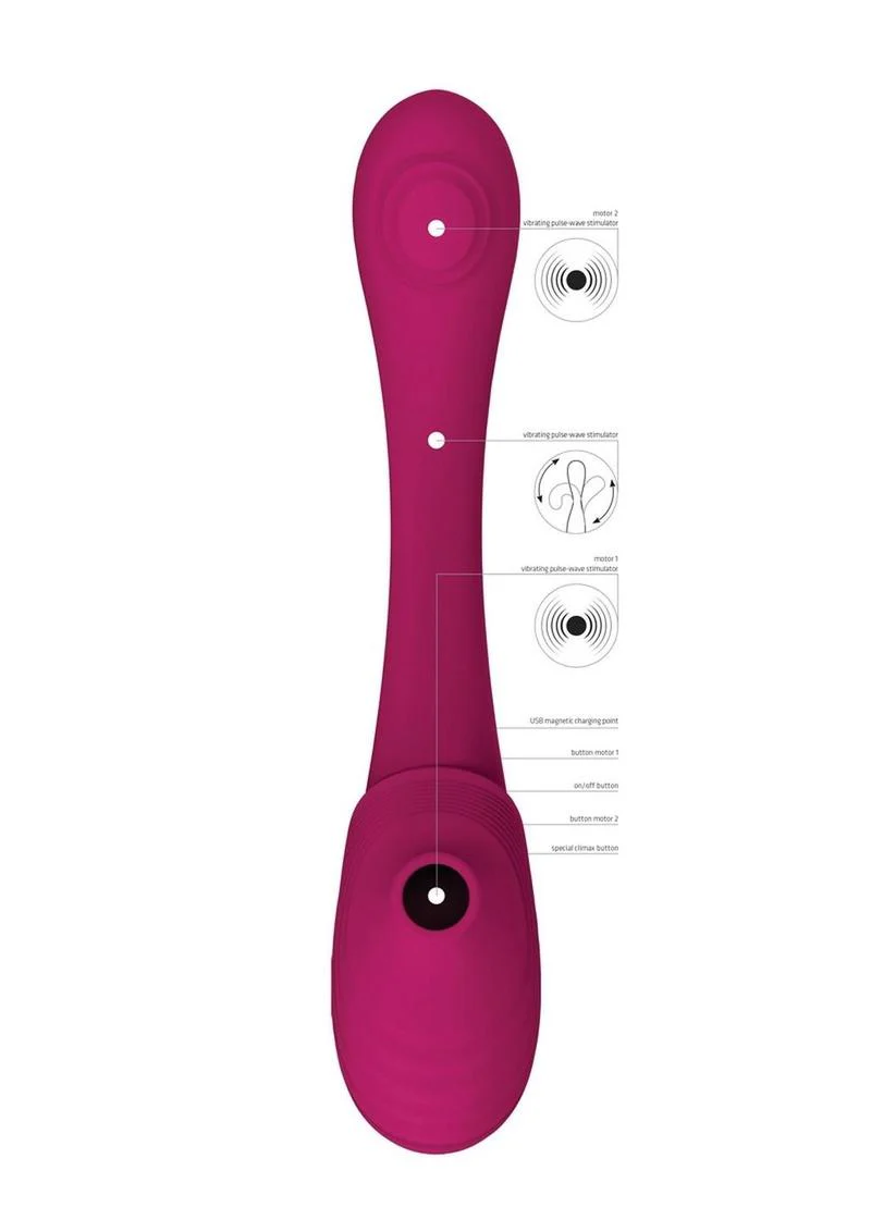 Vive Mirai Rechargeable Silicone Dual Motor Double Ended Bendable Pulse and Air Wave Vibrator - Image 8