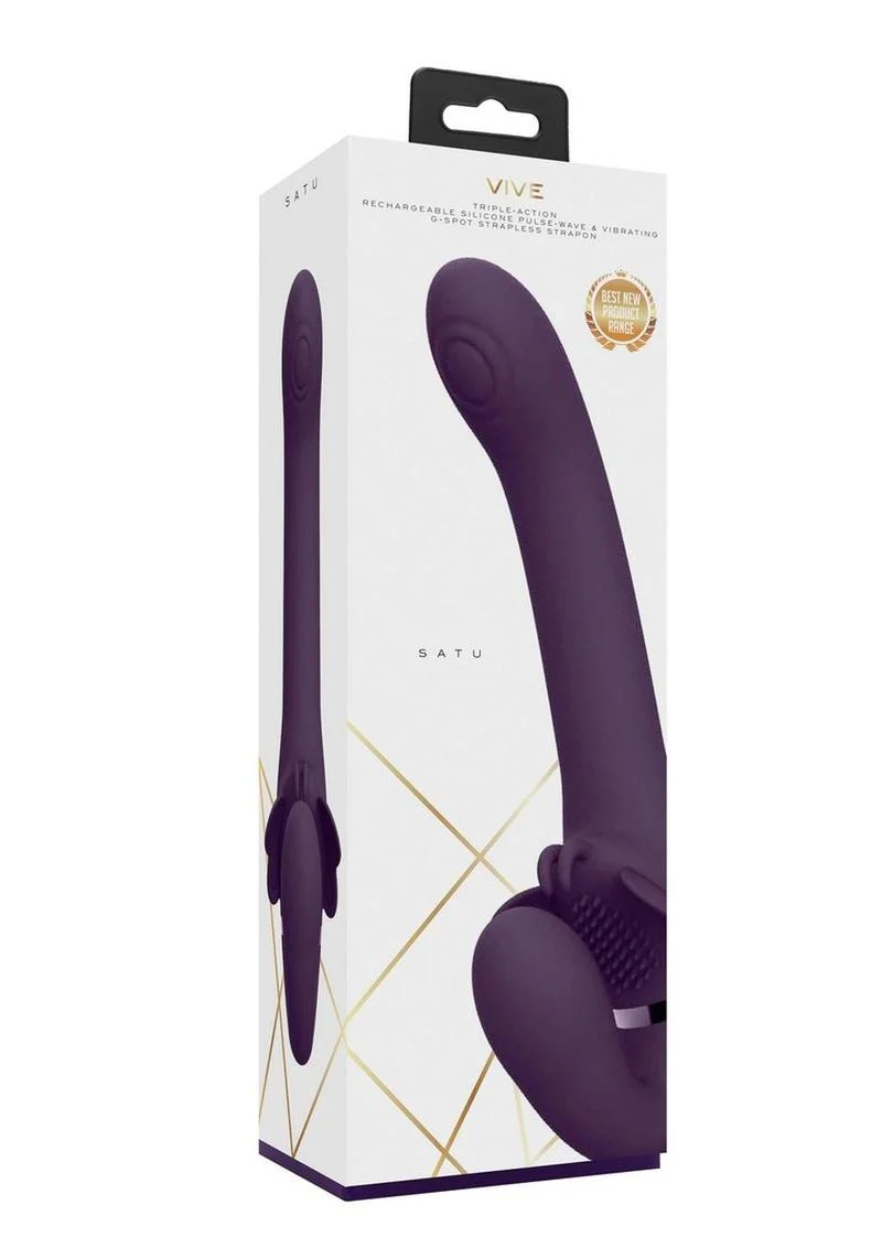 Vive Satu Rechargeable Silicone Pulse Wave and Vibrating Strapless Strap-On - Image 6