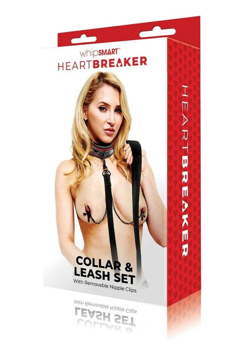 WhipSmart Heartbreakers Deluxe Collar, Nipple Clips, Leash - Image 2